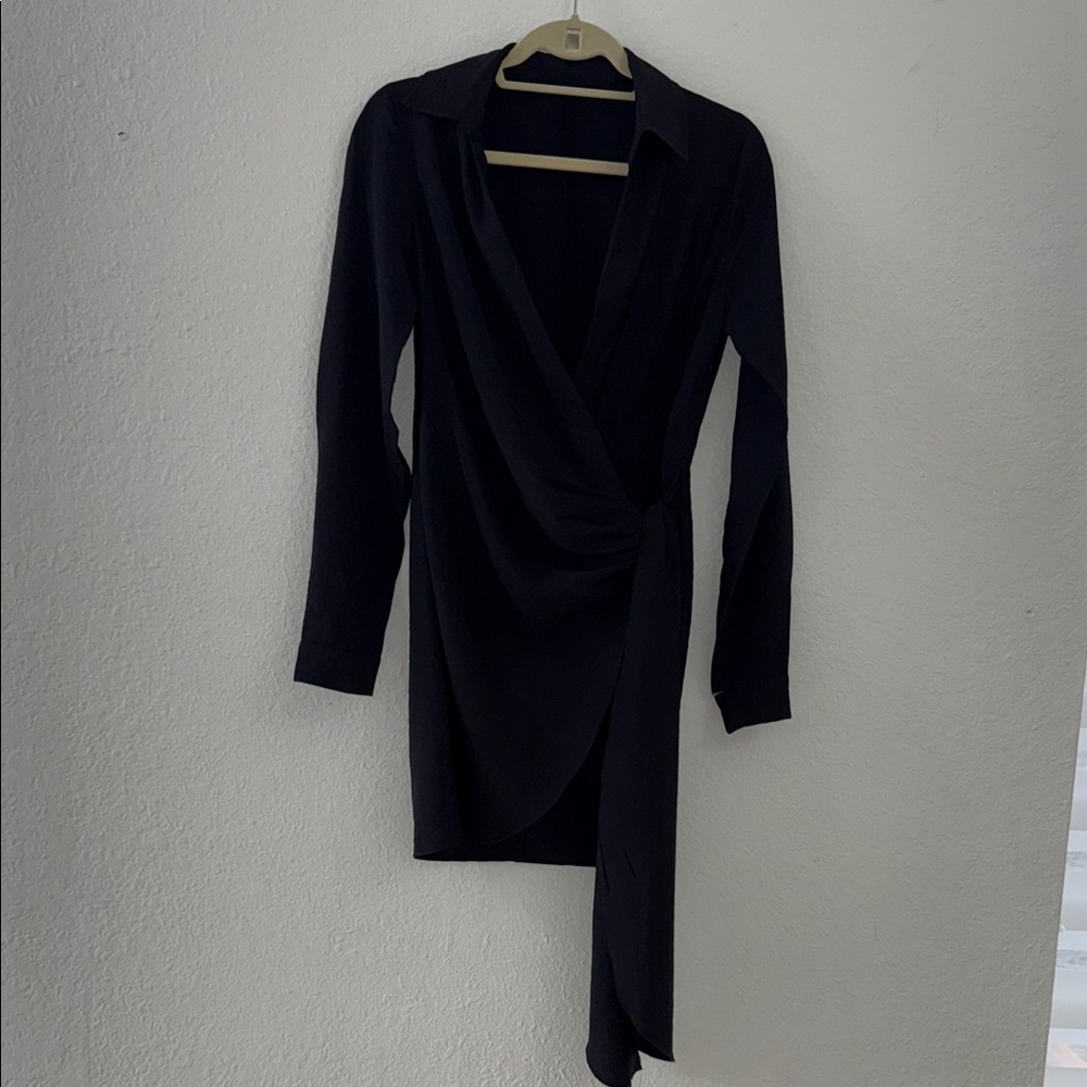 Elegant Black Long Sleeve Wrap Dress